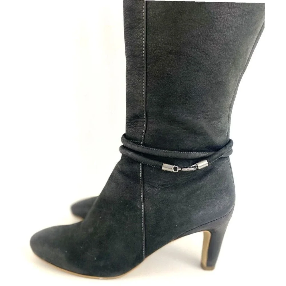 Ecco Tall Boots Nephi Zip‎ Black Suede Leather Womens 37 6/6.5 - Picture 5 of 16